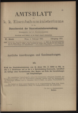 Verordnungs- und Anzeige-Blatt der k.k. General-Direction der österr. Staatsbahnen 19130201 Seite: 1