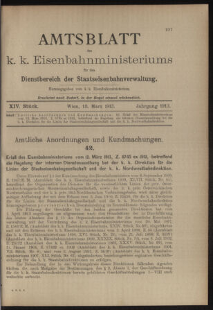 Verordnungs- und Anzeige-Blatt der k.k. General-Direction der österr. Staatsbahnen 19130318 Seite: 1