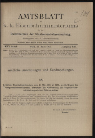 Verordnungs- und Anzeige-Blatt der k.k. General-Direction der österr. Staatsbahnen 19130329 Seite: 1