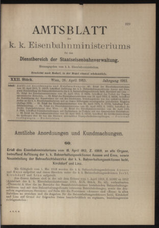 Verordnungs- und Anzeige-Blatt der k.k. General-Direction der österr. Staatsbahnen 19130426 Seite: 1