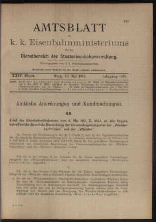 Verordnungs- und Anzeige-Blatt der k.k. General-Direction der österr. Staatsbahnen 19130510 Seite: 1