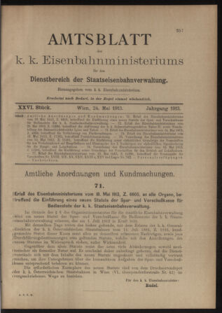 Verordnungs- und Anzeige-Blatt der k.k. General-Direction der österr. Staatsbahnen 19130524 Seite: 1