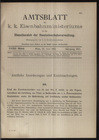 Verordnungs- und Anzeige-Blatt der k.k. General-Direction der österr. Staatsbahnen 19130628 Seite: 11