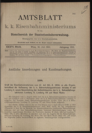 Verordnungs- und Anzeige-Blatt der k.k. General-Direction der österr. Staatsbahnen 19130726 Seite: 1