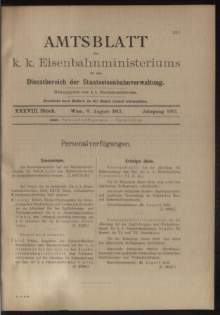 Verordnungs- und Anzeige-Blatt der k.k. General-Direction der österr. Staatsbahnen 19130809 Seite: 1