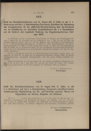 Verordnungs- und Anzeige-Blatt der k.k. General-Direction der österr. Staatsbahnen 19130823 Seite: 3