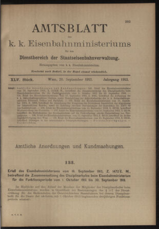 Verordnungs- und Anzeige-Blatt der k.k. General-Direction der österr. Staatsbahnen 19130920 Seite: 1