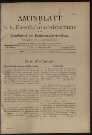 Verordnungs- und Anzeige-Blatt der k.k. General-Direction der österr. Staatsbahnen 19131031 Seite: 1