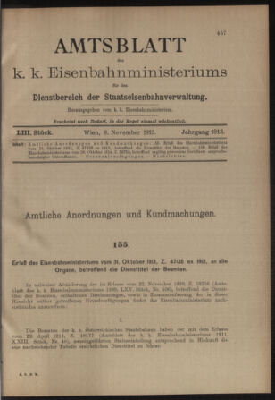 Verordnungs- und Anzeige-Blatt der k.k. General-Direction der österr. Staatsbahnen 19131108 Seite: 1