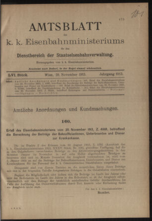 Verordnungs- und Anzeige-Blatt der k.k. General-Direction der österr. Staatsbahnen 19131129 Seite: 1