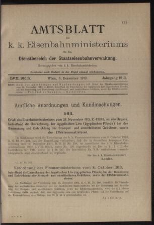 Verordnungs- und Anzeige-Blatt der k.k. General-Direction der österr. Staatsbahnen 19131206 Seite: 1