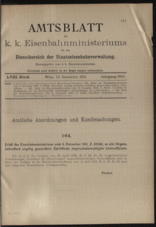 Verordnungs- und Anzeige-Blatt der k.k. General-Direction der österr. Staatsbahnen 19131213 Seite: 1