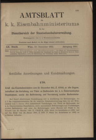 Verordnungs- und Anzeige-Blatt der k.k. General-Direction der österr. Staatsbahnen 19131223 Seite: 1