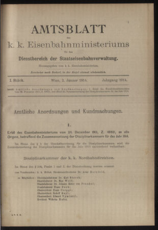 Verordnungs- und Anzeige-Blatt der k.k. General-Direction der österr. Staatsbahnen 19140102 Seite: 1