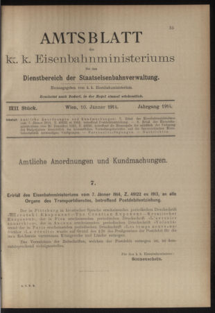 Verordnungs- und Anzeige-Blatt der k.k. General-Direction der österr. Staatsbahnen 19140110 Seite: 1