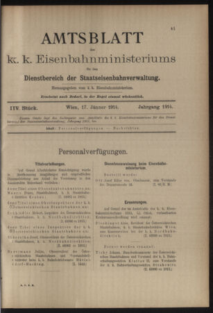 Verordnungs- und Anzeige-Blatt der k.k. General-Direction der österr. Staatsbahnen 19140117 Seite: 1