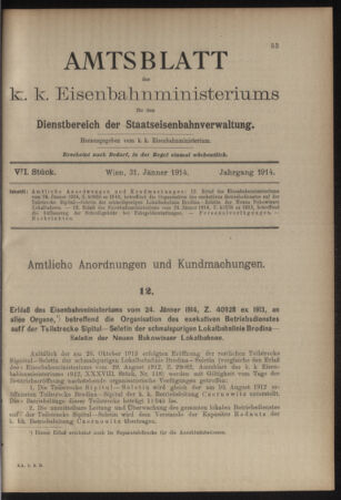 Verordnungs- und Anzeige-Blatt der k.k. General-Direction der österr. Staatsbahnen 19140131 Seite: 1