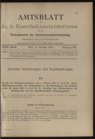 Verordnungs- und Anzeige-Blatt der k.k. General-Direction der österr. Staatsbahnen 19140213 Seite: 1