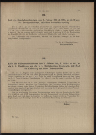 Verordnungs- und Anzeige-Blatt der k.k. General-Direction der österr. Staatsbahnen 19140214 Seite: 55