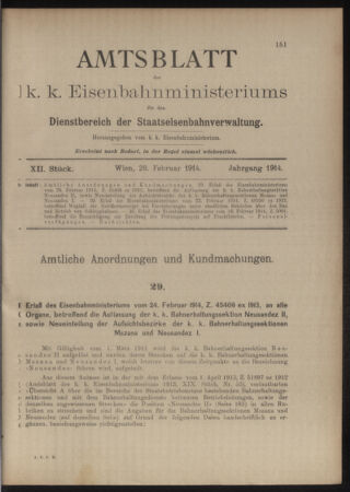 Verordnungs- und Anzeige-Blatt der k.k. General-Direction der österr. Staatsbahnen 19140228 Seite: 1