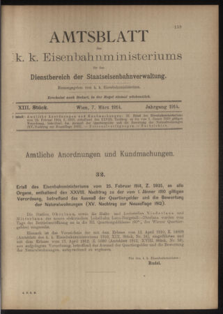 Verordnungs- und Anzeige-Blatt der k.k. General-Direction der österr. Staatsbahnen 19140307 Seite: 1