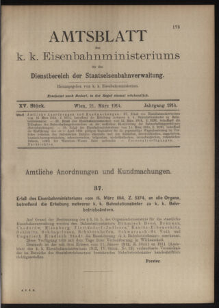 Verordnungs- und Anzeige-Blatt der k.k. General-Direction der österr. Staatsbahnen 19140321 Seite: 1