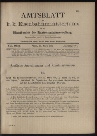 Verordnungs- und Anzeige-Blatt der k.k. General-Direction der österr. Staatsbahnen 19140328 Seite: 1