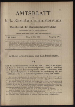 Verordnungs- und Anzeige-Blatt der k.k. General-Direction der österr. Staatsbahnen 19140502 Seite: 1