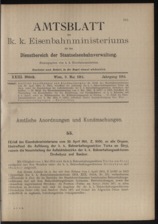 Verordnungs- und Anzeige-Blatt der k.k. General-Direction der österr. Staatsbahnen 19140509 Seite: 1