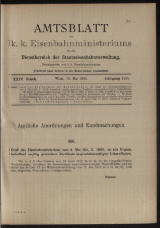 Verordnungs- und Anzeige-Blatt der k.k. General-Direction der österr. Staatsbahnen 19140516 Seite: 1