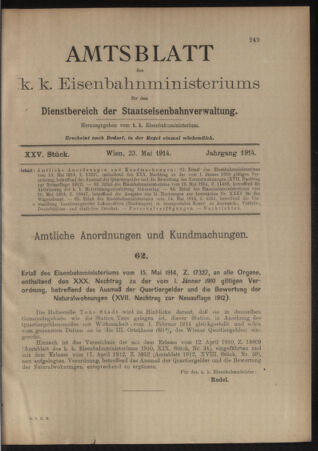 Verordnungs- und Anzeige-Blatt der k.k. General-Direction der österr. Staatsbahnen 19140523 Seite: 1