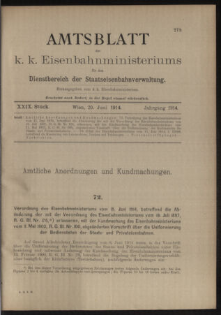 Verordnungs- und Anzeige-Blatt der k.k. General-Direction der österr. Staatsbahnen 19140620 Seite: 1