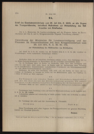 Verordnungs- und Anzeige-Blatt der k.k. General-Direction der österr. Staatsbahnen 19140729 Seite: 6