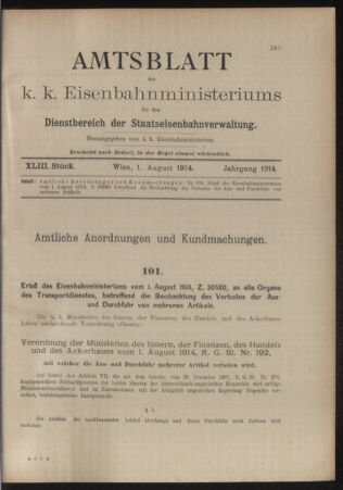 Verordnungs- und Anzeige-Blatt der k.k. General-Direction der österr. Staatsbahnen 19140801 Seite: 9