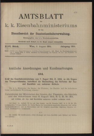 Verordnungs- und Anzeige-Blatt der k.k. General-Direction der österr. Staatsbahnen 19140808 Seite: 5