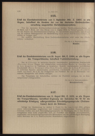 Verordnungs- und Anzeige-Blatt der k.k. General-Direction der österr. Staatsbahnen 19140905 Seite: 2