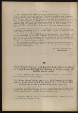 Verordnungs- und Anzeige-Blatt der k.k. General-Direction der österr. Staatsbahnen 19140912 Seite: 2