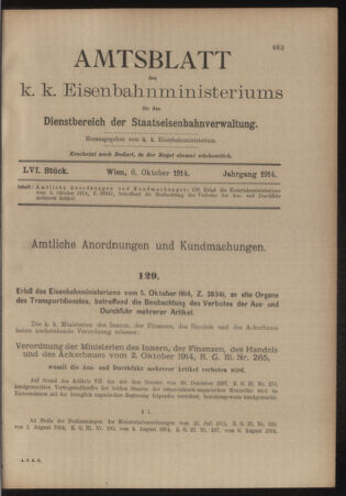 Verordnungs- und Anzeige-Blatt der k.k. General-Direction der österr. Staatsbahnen 19141006 Seite: 1