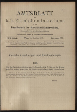 Verordnungs- und Anzeige-Blatt der k.k. General-Direction der österr. Staatsbahnen 19141010 Seite: 1