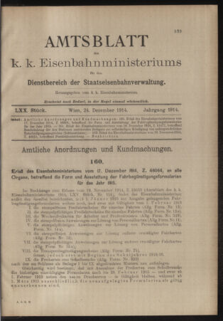 Verordnungs- und Anzeige-Blatt der k.k. General-Direction der österr. Staatsbahnen 19141224 Seite: 1