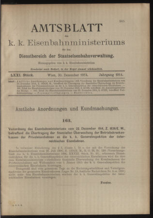 Verordnungs- und Anzeige-Blatt der k.k. General-Direction der österr. Staatsbahnen 19141230 Seite: 1