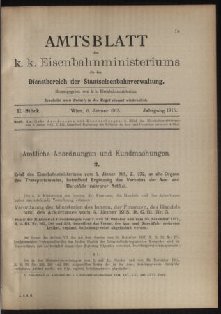 Verordnungs- und Anzeige-Blatt der k.k. General-Direction der österr. Staatsbahnen 19150106 Seite: 1