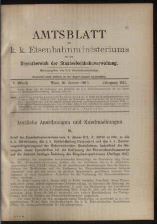 Verordnungs- und Anzeige-Blatt der k.k. General-Direction der österr. Staatsbahnen 19150116 Seite: 1