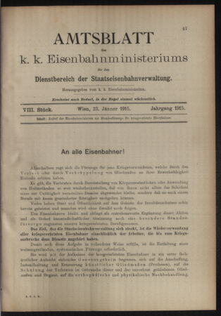 Verordnungs- und Anzeige-Blatt der k.k. General-Direction der österr. Staatsbahnen 19150123 Seite: 7