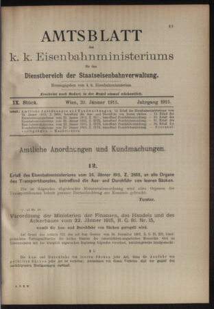 Verordnungs- und Anzeige-Blatt der k.k. General-Direction der österr. Staatsbahnen 19150130 Seite: 1