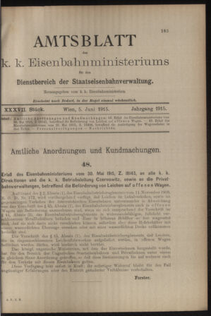 Verordnungs- und Anzeige-Blatt der k.k. General-Direction der österr. Staatsbahnen