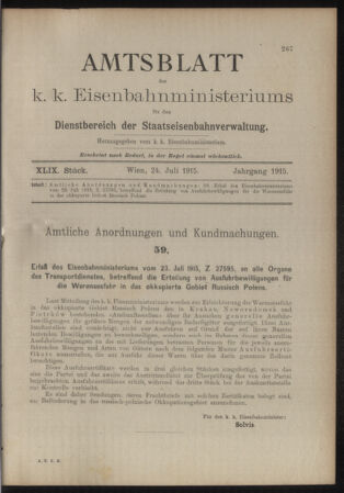 Verordnungs- und Anzeige-Blatt der k.k. General-Direction der österr. Staatsbahnen 19150724 Seite: 5