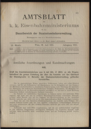 Verordnungs- und Anzeige-Blatt der k.k. General-Direction der österr. Staatsbahnen 19150731 Seite: 13