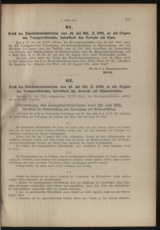 Verordnungs- und Anzeige-Blatt der k.k. General-Direction der österr. Staatsbahnen 19150731 Seite: 7