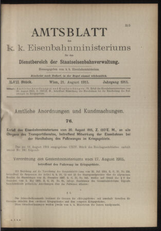 Verordnungs- und Anzeige-Blatt der k.k. General-Direction der österr. Staatsbahnen 19150821 Seite: 5